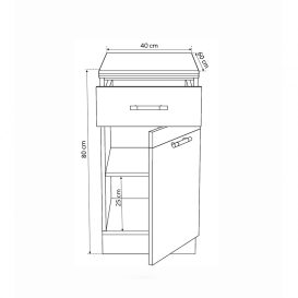 Salandra Elemes konyha 1 ajtós és 1 fiókos alsószekrény SONOMA 40 x 80 x 60 cm