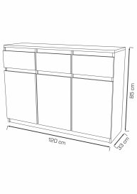 Washington 3S3F Komód Fehér 120 cm