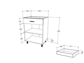 Benita 1 fiókos 2 ajtós Alsó konyhaszekrény  Antracit-Fehér 60x50x80 cm - Csomagolássérült