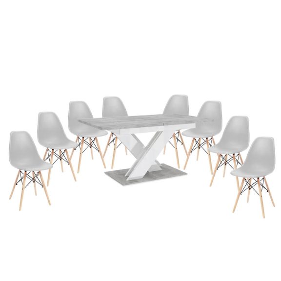 Maasix SWTG Magasfényű Fehér - Beton 8 személyes étkezőszett  Szürke Didier székekkel