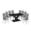 Maasix BKG  Magasfényű Fekete 8 személyes étkezőszett Szürke Coleta székekkel
